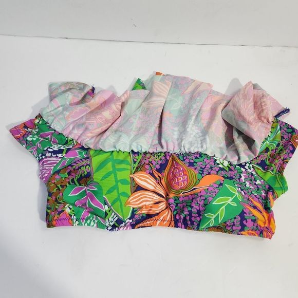 Trina Turk tropic escape off the shoulder ruffle dandeau bikini top size 4 smal - Picture 3 of 8